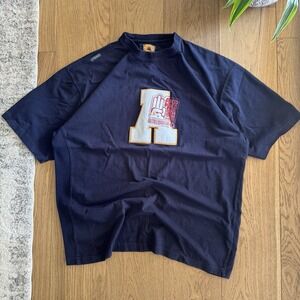 Vintage Akademiks T-Shirt Mens XXL Jeanius Level Projects Navy Blue Graphic Y2K